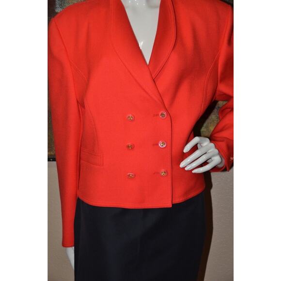 Louis Feraud Designer Red Wool Cropped Matador Style Bolero Jacket Size 14 - Picture 2 of 6